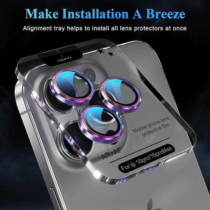YWXTW Camera Lens Protector for iPhone 16 Pro/iPhone 16 Pro Max, [1 Step Installation Tray] Tempered Glass Screen Protector Metal Individual Camera Cover Accessories Case Friendly (Multi-Coloured) - Image 5