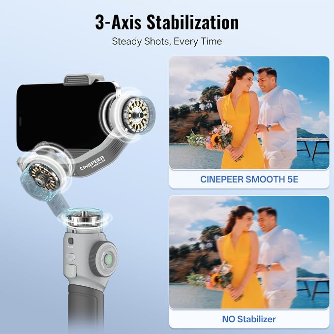 ZHIYUN CINEPEER Smooth 5E Gimbal Stabilizer for iPhone, Android | Built-in Fill Light, Tripod, 3-Axis 300g Payload Phone Gimbal, Gesture Control, Vlogging Stabilizer for YouTube, TikTok - Image 5