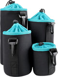 4Pcs Camera Lens Case Bag,4 Sizes Blue Water Resistant Protective Lens Pouch Set With Adjustable Drawstring Rotating Clamp,Replacement Compatible Thick Protective Neoprene for Canon,Nikon,Sony,Pentax by Unknown
