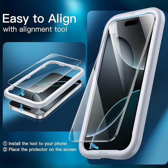 JETech Screen Protector for iPhone 16 Pro, 2+2 Pack | with Camera Lens Protector, HD Clear Tempered Glass, Anti-Scratch Protection, Easy Installation Tool - Image 4