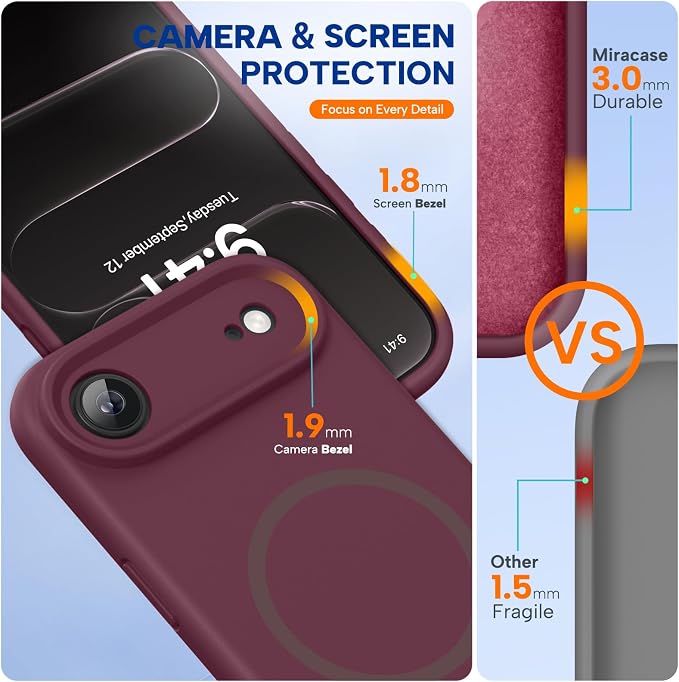 miracase Magnetic for iPhone Air Case, Compatible with MagSafe, Integrated Silicone Camera Control Cover, 3.0mm Thicken Shockproof Drop Protection Phone Case for 17 Air,Wine Red - Image 2