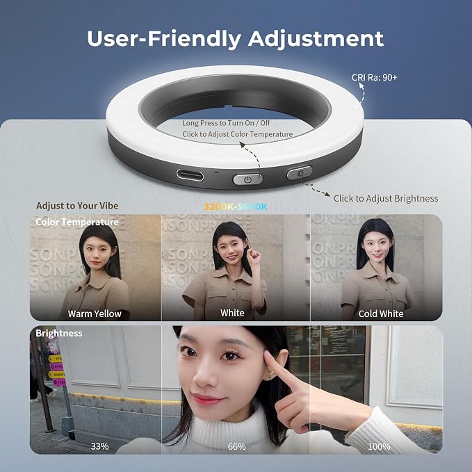 SmallRig Vibe P30 67mm Ring LED Video Light, Compact Size Bi-Color Light | with High CRI ≥90, Compatible with 67mm Phone Mounts/Cases/Lenses, for Content Creation, Live Streaming, 4873 - Image 5