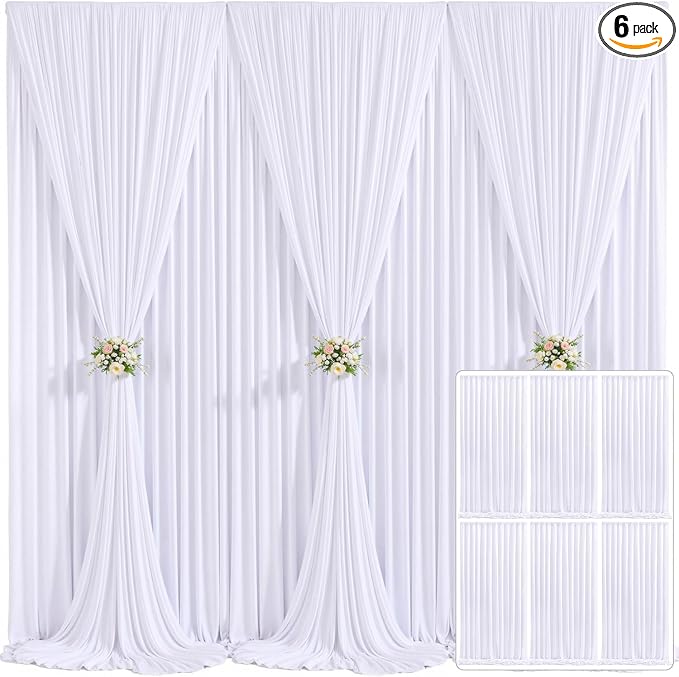 6 Panels White Backdrop Curtain for Parties Wedding Wrinkle Free White Photo Curtains Backdrop Drapes Fabric Decoration for Baby Shower 30ft(W) x 10ft(H) by Tao-GePartyDecorations