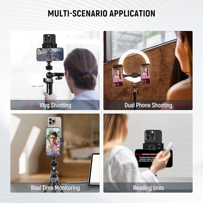 NEEWER Metal Phone Tripod Mount Adapter with Arca QR Base, 360° Rotatable Dual Cell Phone Clip Clamp Holder with 4 Cold Shoes Compatible with iPhone Samsung for Vlog Live Stream Video Recording, SP-08 - Image 2