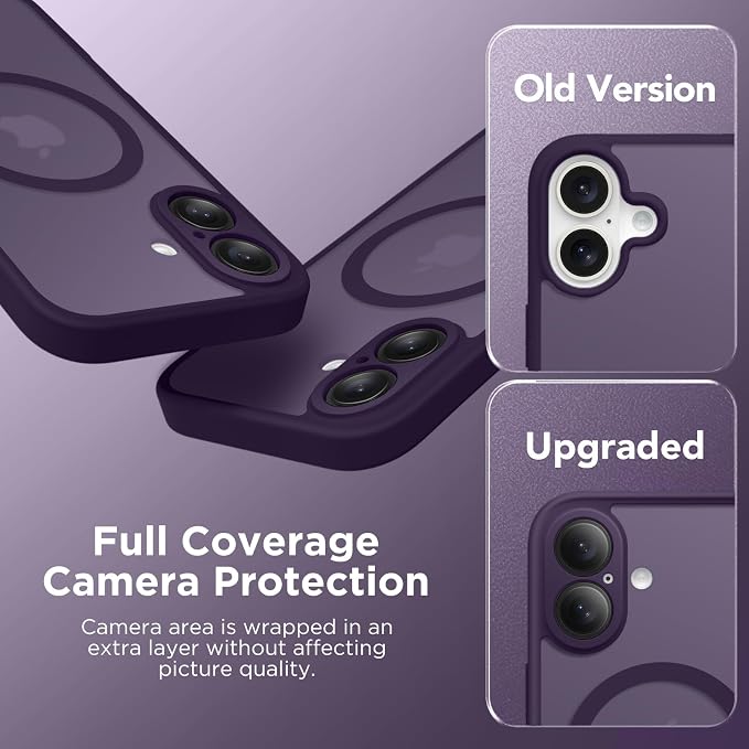 CAPRARO for iPhone 16 Case, Compatible with MagSafe | Upgraded [Full Camera Protection] Protective Translucent Matte Women Girl Magnetic Phone Case Cover, Deep Purple - Image 6