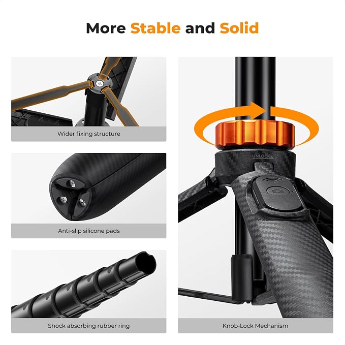 K&F CONCEPT 62'' Phone Selfie Stick Tripod | 360° Ball Head Camera Tripod with Remote, 2-in-1 Phone Holder Compatible with DJI Osmo Pocket 4/3 Insta360 Luna Ultra. MS08 - Image 6