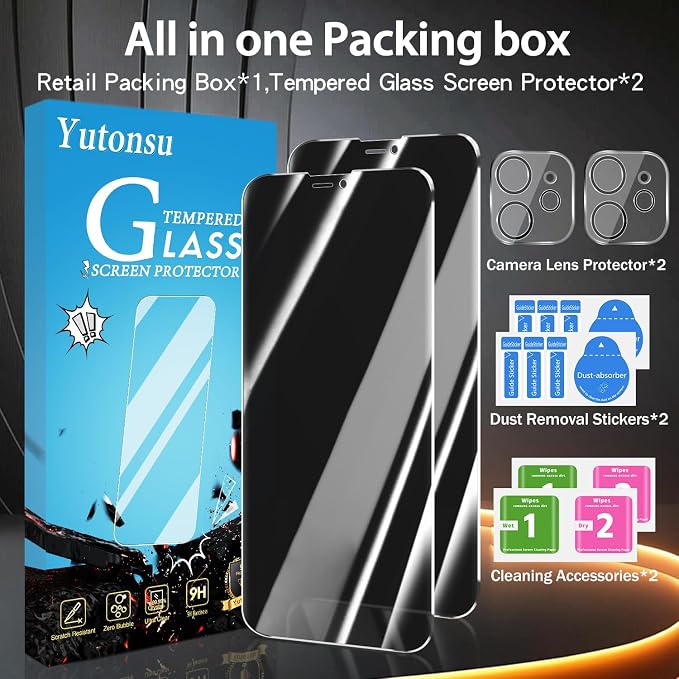 2+2 Pack Privacy Screen Protector for iPhone 12 6.1-Inch | with Camera Lens Protector, Anti-Spy Tempered Glass Film, Easy Installation, 9H Hardness, Case Friendly - Image 7