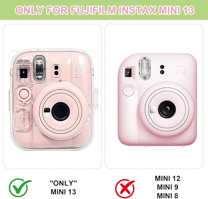 Clear Camera Case for Fujifilm Instax Mini 13, Pink Camera Strap | Protective Cover with Anti-Accidental Shutter, 4 Composition Cards, Photo Storage Holds 10 Films,Clear Hard Shell, No Camera - Image 6