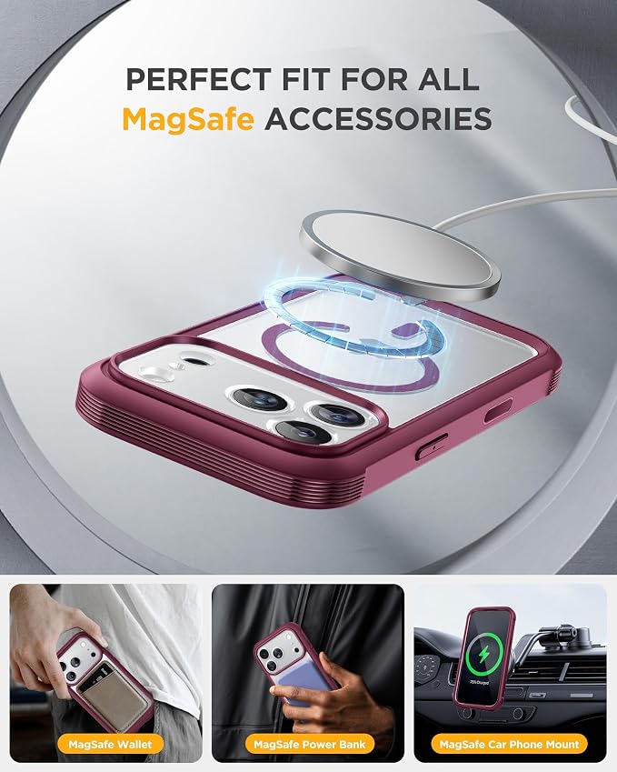 Miracase for iPhone 17 Pro Privacy Series Case, Magsafe, Cherry | Built-in Privacy Screen Protector | 360° Full Protection | Colored Bezel & Clear Back | Shock-Absorbent | 6,3 Inch - Image 6