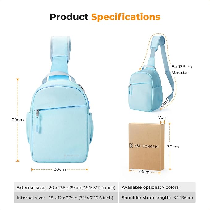 K&F CONCEPT Camera Sling Bag, Compact Crossbody Bag for DSLR Mirrorless | Lightweight Fabric, with Tripod Holder, Quick Access & Custom Dividers, Men & Women, for Sony Canon Nikon, Blue, BS06 - Image 7