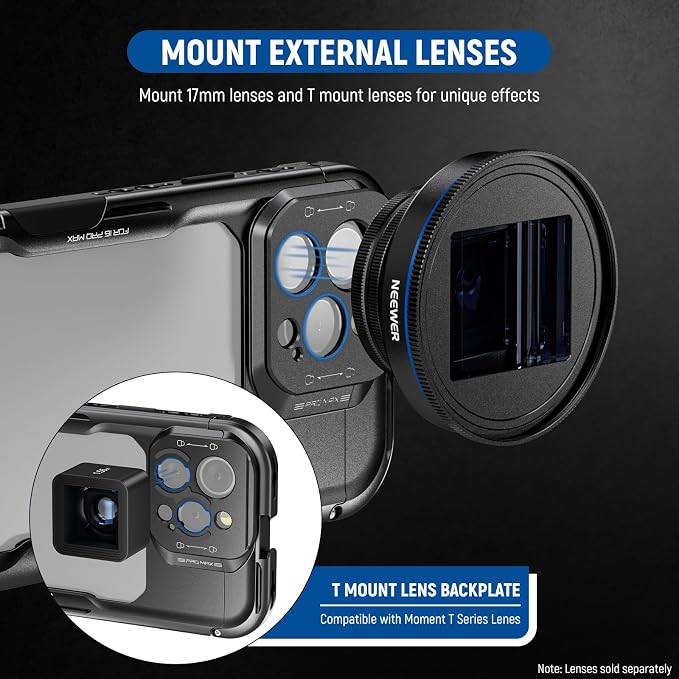 NEEWER 16 Pro Max Cage, Quick Release Video Rig Phone Stabilizer Compatible with iPhone 16 Pro Max with Adapters of 67mm Filter, 17mm Lens & T Mount Lens, Full Camera Control Access, PA074 - Image 4