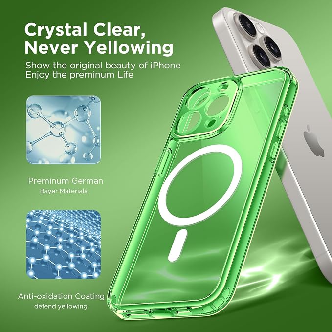 CAPRARO for iPhone 14 Pro Max Case, Compatible with MagSafe | Upgraded [Full Camera Protection] Shockproof Protective Slim Translucent Matte Magnetic Phone Case 6.7'', Clear Green - Image 5