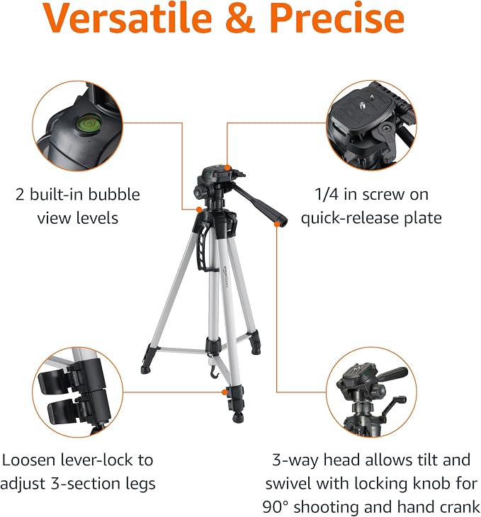 Amazon Basics 60-inch Lightweight DSLR Tripod with Bag, Black - Image 2