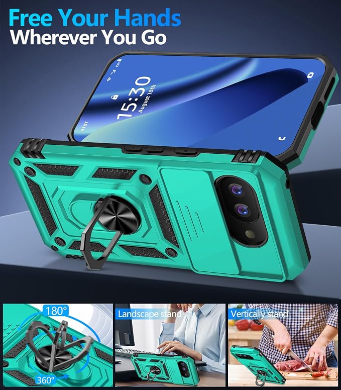 Taisairu for Google Pixel 10A Case with Screen Protector & Slide Camera Lens Cover,Built-in 360°Rotate Magnetic Ring Stand Shockproof Protective Phone Case for Google Pixel 10A Case (Mint Green) - Image 8