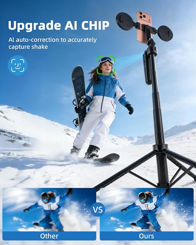 Auto Face Tracking Selfie Stick Tripod for iPhone with Light 360° Rotation that Follows Your Movement 70.9" Camera Tripod Stand with Remote for Content Creator Vlog Live Stream Video Recording - Image 2