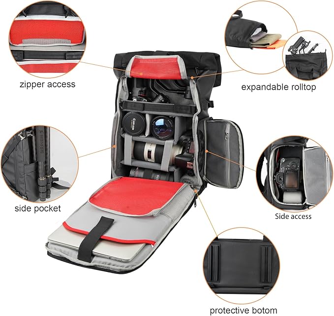 Camera Backpack Waterproof Camera Bag Satchel for Photographer DSLR SLR Mirrorless with Laptop Compartment and Rain Cover - Image 4