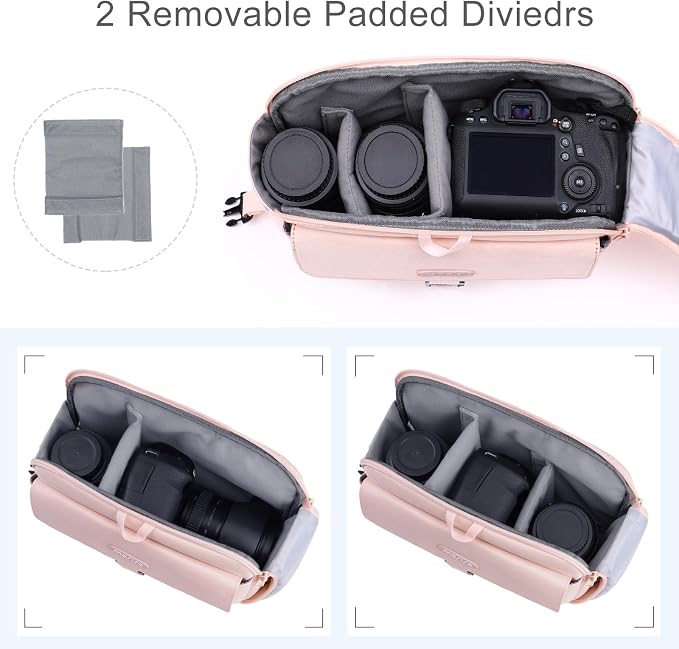 MOSISO Camera Shoulder Bag Camera Case Crossbody Sling Purse, Pink | DSLR/SLR/Mirrorless Compact Padded Photography Handbag with Rain Cover Compatible with Canon/Nikon/Sony Cameras and Lenses - Image 2