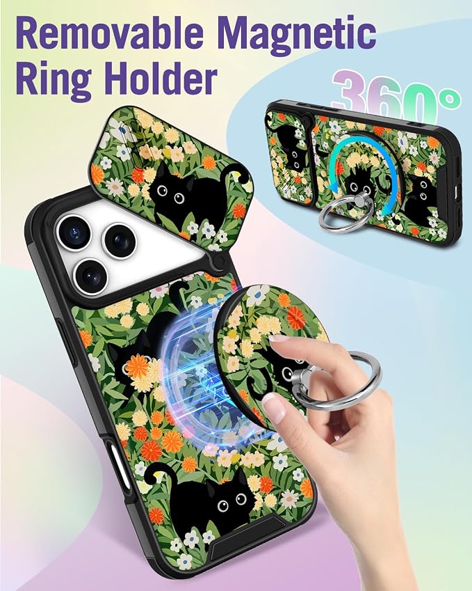 Buleens for iPhone 17 Pro Max Case 6.9 Inch - with Ring Stand & Camera Cover Aesthetic Cute Designed Women Girls Girly Flowers Floral Pretty Phone Case for iPhone 17 Pro Max Compatible with Magsafe - Image 5
