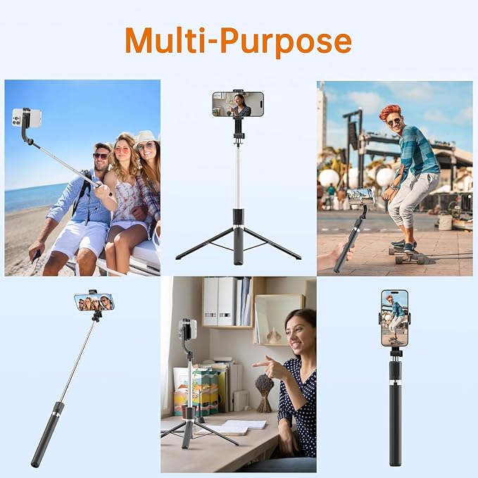 67" Selfie Stick Tripod, Portable Cell Phone Tripod with Wireless Remote Control, 360° Rotating Extendable All-in-1 Travel Stand for Selfies Video Recording, Compatible with iOS/Android, Silver Black - Image 6