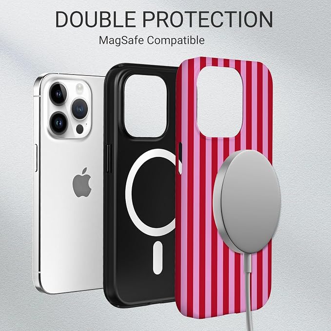 TPU Phone Case for iPhone 15 Pro Max, MagSafe Wireless Charging Compatible, Shockproof Slim Fit Protective Cover with Anti-Yellowing & Raised Camera Protection (Stripes 4, iPhone 15 Pro Max) - Image 6