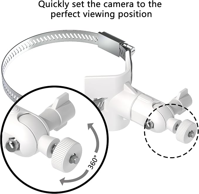 Universal Adjustable Stainless Mount Bracket Outdoor Security Camera 360 Degree hoop Hose Clamp Pipe Poles Mount No-drill holes Compatible with Reolink/Nest/Arlo/Eufy/Wyze and other camera (White) - Image 3