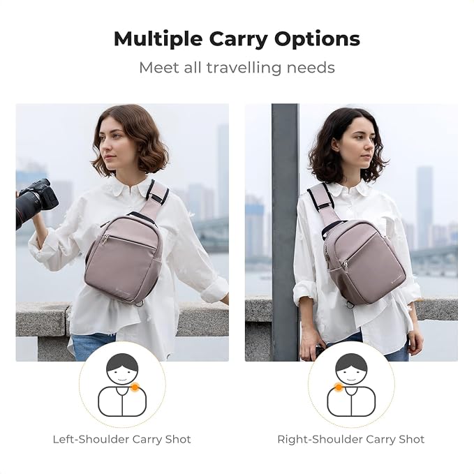 K&F CONCEPT Camera Sling Bag, Compact Crossbody Bag for DSLR Mirrorless | Lightweight Fabric, with Tripod Holder, Quick Access & Custom Dividers, Men & Women, for Sony Canon Nikon, Gray Pink, BS06 - Image 6