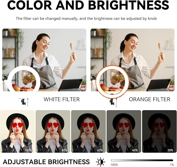 Ring Light Kit 18" 55W 5500k dimmable LED Light, 70inch Foldable Stand, Phone Clip, Short Video, Studio Video Photography Lighting, Spot Lights，Selfie and Live Streaming,You Tube,TikTok - Image 4