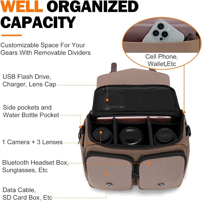 Cwatcun Large Camera Messenger Bag, Waterproof Crossbody Case with Tripod Holder - Image 3