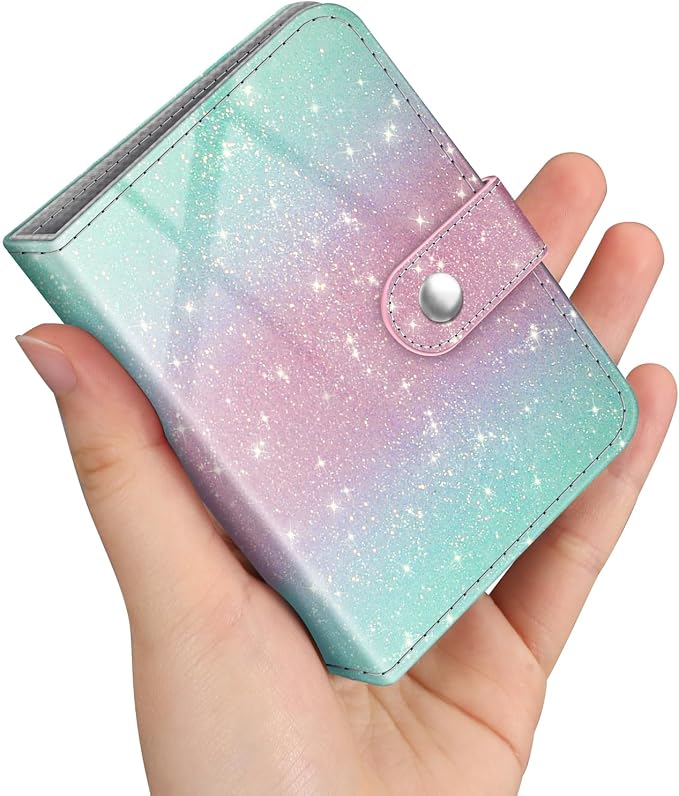 Fintie Mini Photos Album Book for 2x3 Inch Films - 52 Pockets Small Albums | For Fujifilm Instax Mini, Polaroid Hi-Print Pictures, Portable Kpop Photocard Holder, Travel Memory Book, Glitter Green/Pink by Fintie