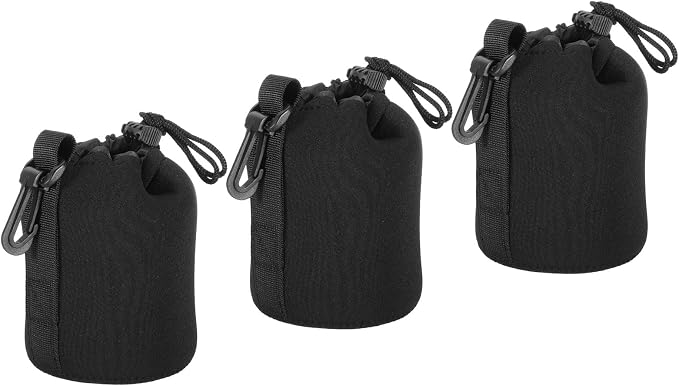 PATIKIL Camera Lens Bag, 3 Pcs 3.3" ID x 5.5" H Drawstring Lens Pouch with Thick Protective Neoprene, Lens Case for DSLR Camera Lens, Water Coffee Cups Black by PATIKIL