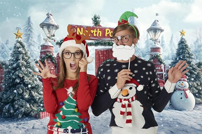 Winter Forest Backdrop Christmas Scene Background Snowy Xmas Tree Snowman Party Decorations Banner Photography Props 5x3ft Vinyl - Image 2