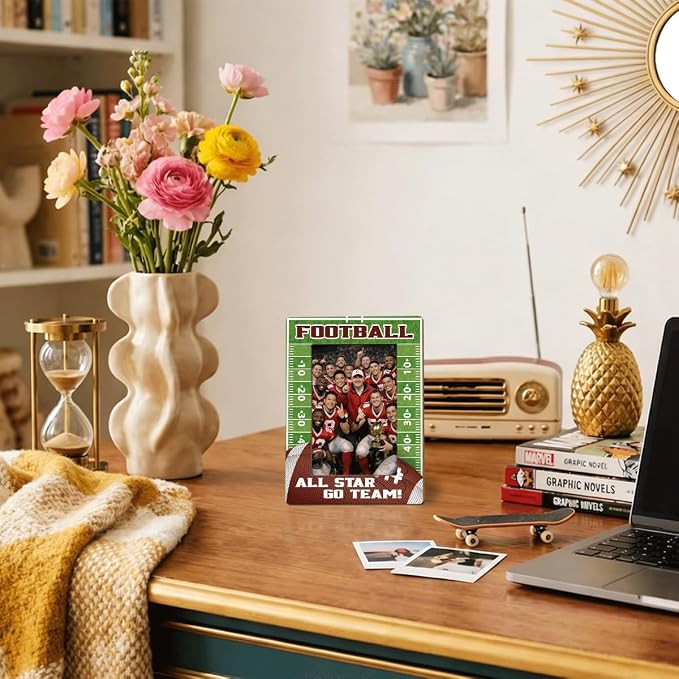 Football Picture Frame, All Star Go Team Picture Frames, Sports Themed Photo Frame for 4x6 Inches Photos, Tabletop Display Frames for Football Players and Coaches, Sports Decor for Home - Image 4