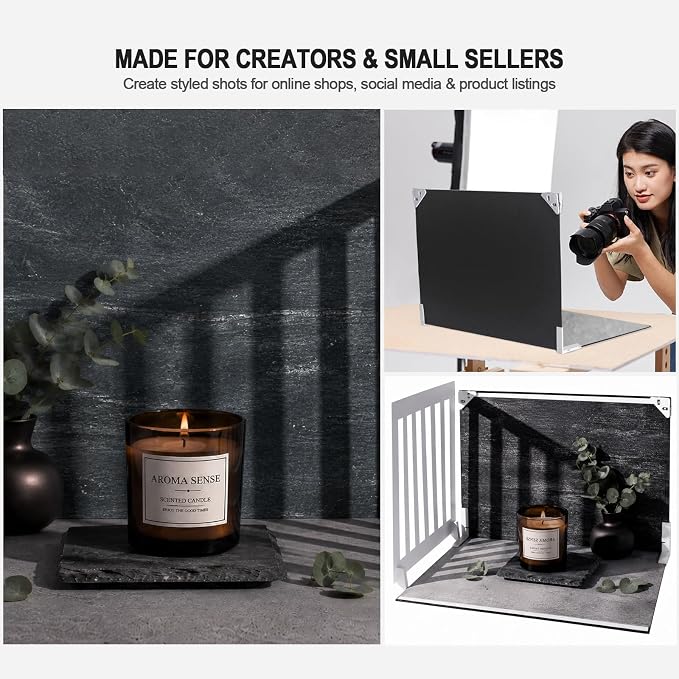 Product Photography Backdrop Kit, 11.7 x 16.5 in, 12 Double-Sided Backdrops | 24 photo background designs, foldable backdrop board and shadow props for food, skincare, jewelry and handmade products. - Image 5