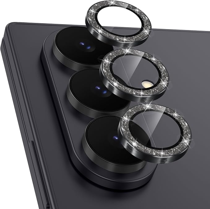 Meshine for Samsung Galaxy Z Fold 8 Ultra Camera Lens Protector,Scratch Proof,Strong Adsorption,9H Hardness with Metal Ring Camera Cover,Case Friendly,Accessories Lens Protector,Glitter Black by Meshine