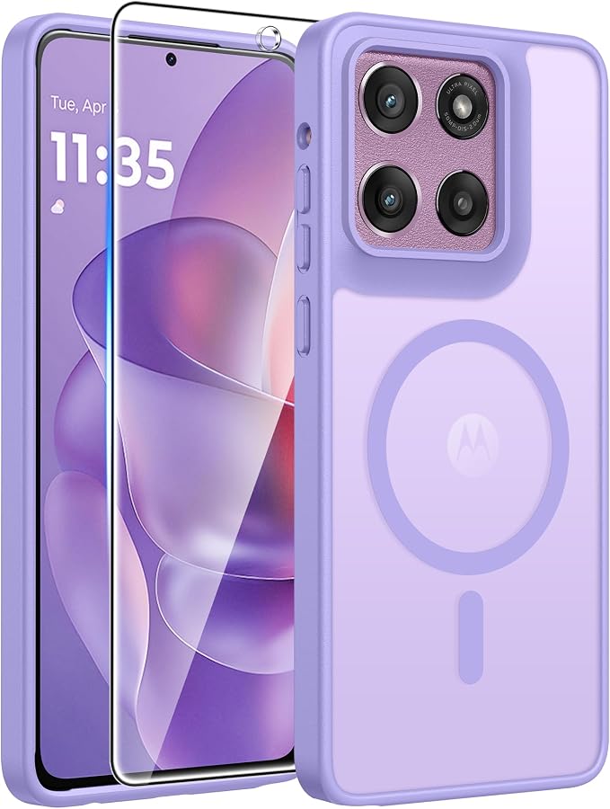FNTCASE for Moto G Stylus 2026/2025 Case, Fit for Magsafe, Screen Protector | Translucent Matte Magnetic Back, 14FT Military Grade Drop Protection, Shockproof Protective Phone Cover, Light Purple by FNTCASE