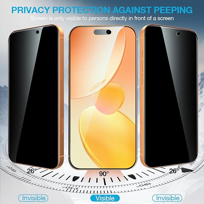 Fotbor [3+3 Pack Privacy Screen Protector for iPhone 17 Pro, 26° Anti-Spy & Blue Light Filter Tempered Glass with 3 Camera Lens Protectors, 3X Reinforced, Easy Alignment - Image 2
