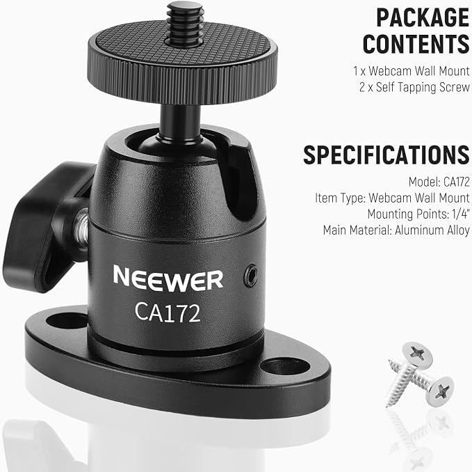 NEEWER Webcam Wall Ceiling Mount Bracket, Aluminum Alloy Mini Ball Head & 1/4" Screw for Photo Studio Photography Video Recording Action Camera Accessories, 360° Rotation & 90° Tilt, CA172 - Image 7