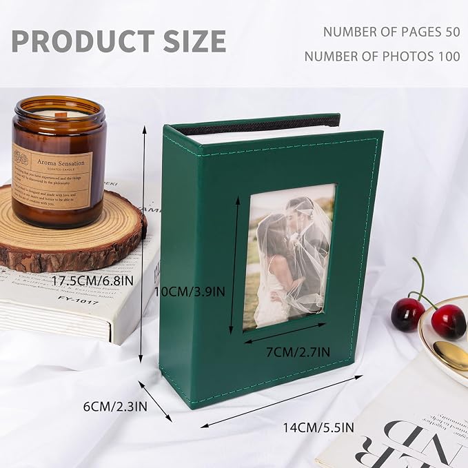 RECUTMS Photo Album 4x6 100 Photos Leather Small Album for Baby Dark Green | White Inner Page, 100 Vertical Pockets, Travel Family Wedding Pictures Book, DIY Front Window, Anniversary Graduation Gifts - Image 2