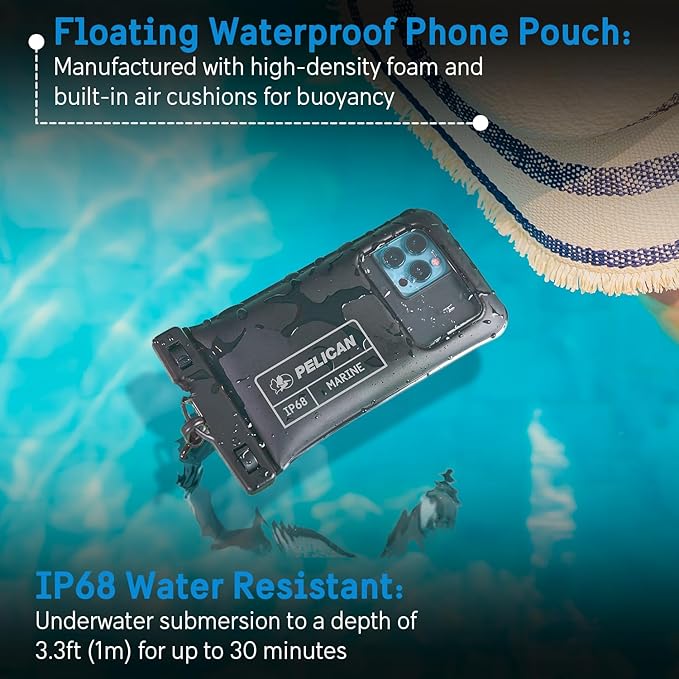 Pelican 4 Pack Marine Waterproof Phone Pouch (Regular) - Stealth Black | Touchscreen IP68 Floating Waterproof Phone Case w/Detachable Lanyard - Fits All Phones - Beach Cruise Ship Travel Essentials - Image 2