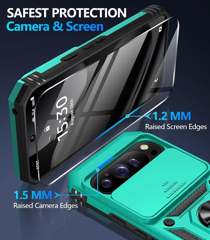 Taisairu for Google Pixel 10 Case/Pixel 10 Pro Case with Screen Protector & Slide Camera Lens Cover,Built-in Ring Stand Protective Phone Case for Pixel 10 Case/Google Pixel 10 Pro Case (Mint Green) - Image 7