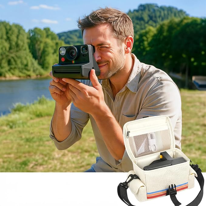 Camera Case Compatible with Polaroid Now, Now+ & OneStep+, Crossbody Bag | Custom-Fit Camera Case for Polaroid Now 2nd/3rd Gen, With A Shoulder Strap And Organized Accessory Storage - Beige - Image 9