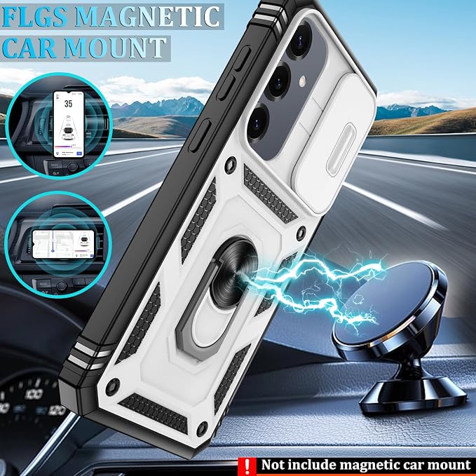 Fit for Samsung Galaxy S25 Plus Phone Case with Slide Camera Cover | 2 Pack Screen Protector, Build in 360° Rotating Ring Kickstand, Military Grade Shockproof Protective Phone Case, White+Black - Image 6