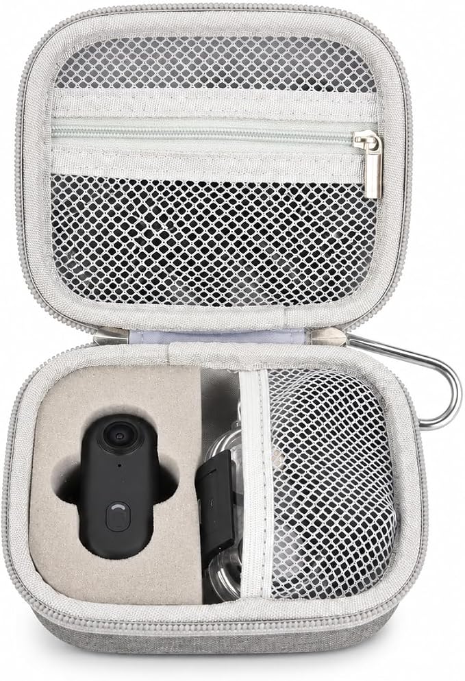 Casmilee Hard Mini Body Camera Case for Thumb Action Cam, Box Only | Hard shell 5.2 x 4.25 x 2.2 in case with sponge insert, mesh pockets and carabiner for vloggers, riders and travel by Casmilee