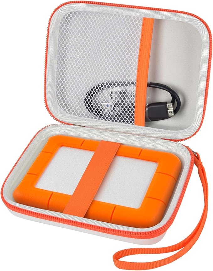ALKOO Case for LaCie Rugged Mini 1TB/2TB/4TB/5TB External Hard Drive | Portable HDD Holder, Cable Pocket, SD Card Storage, for Photographers, Creators, Students, Office, Travel, Case Only, White by ALKOO