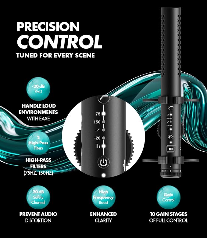 Movo X1 Supercardioid Shotgun Microphone - 3.5mm/XLR/USB-C Camera Mic for DSLR, Smartphones, and Computers - Professional Boom Microphone with Advanced Audio Controls, Tripod, and Accessories - Image 4