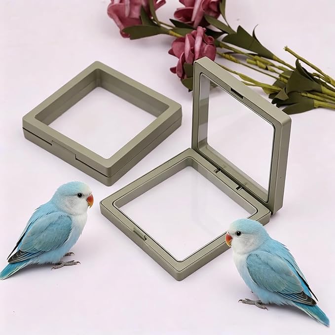 Pet Bird Feather Storage Box Small Compact Bird Display Box Parrot Colorful Feather Permanent PE Film Container HD Transparent Blocking Air Anti-Pollution (Green 2 Pack) - Image 3