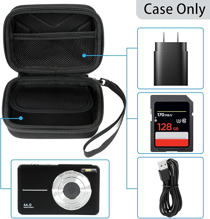 Digital Camera Case for AbergBest 21 Mega Pixels 2.7" LCD Rechargeable HD/Kodak Pixpro/Canon PowerShot ELPH 180/190/Sony DSCW800/DSCW830 Cameras, Travel Carrying Protective Case for Camera- Black - Image 3