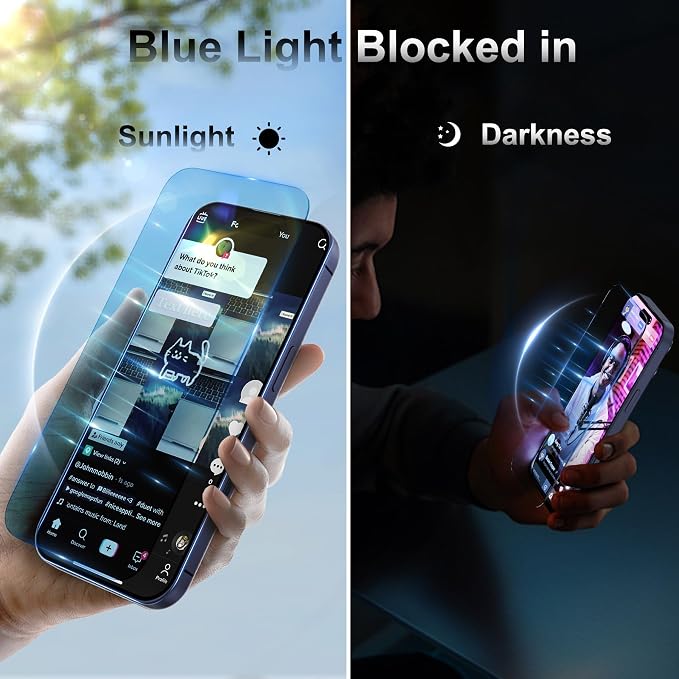 Fotbor [3+3 Pack for iPhone 17 Pro Screen Protector, Anti-Blue Light, [Eye Protection] 9H+ Tempered Glass with Camera Lens Protector - Image 4