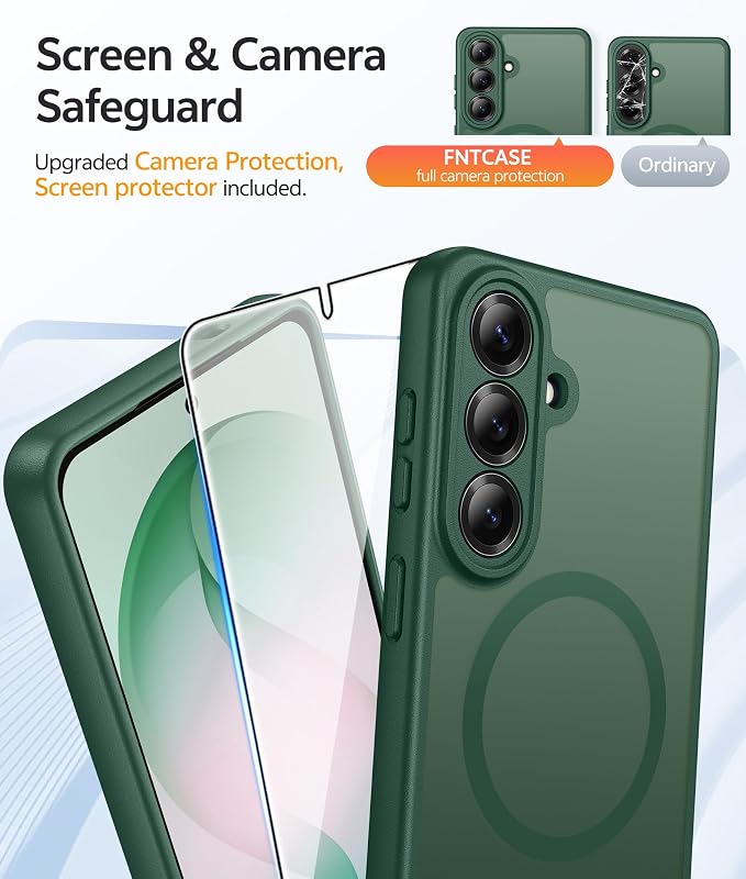 FNTCASE for Samsung Galaxy S26 Case, Fit for Magsafe, with Screen Protector | Full Camera Protection, Translucent Matte, 14FT Military Grade Drop Proof, Shockproof Protective Phone Cover, Green - Image 4