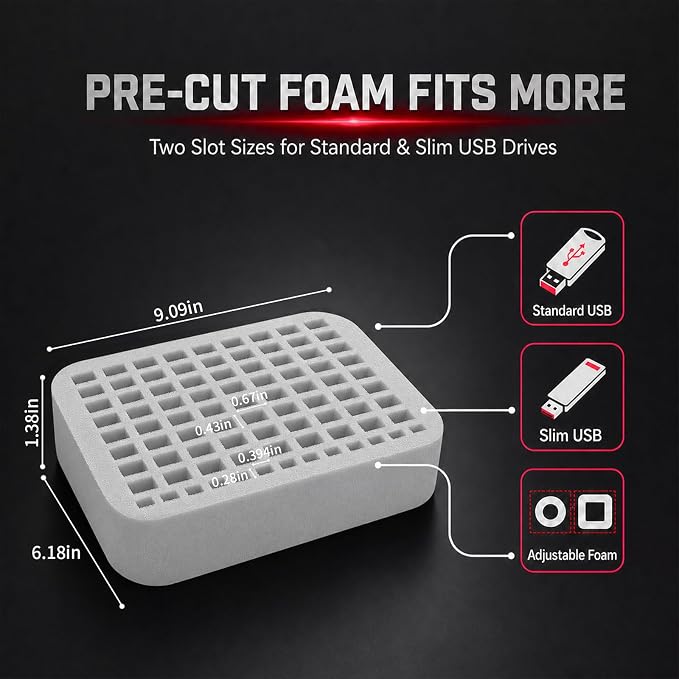 Comecase USB Flash Drive Case, Holds 85 USB Drives and 25 SD Cards | Pre-Cut Foam Fits Mixed Drive Sizes Flash Drive; EVA Shell Protects Data on the Go, Grey, X-Large, Case Only - Image 3